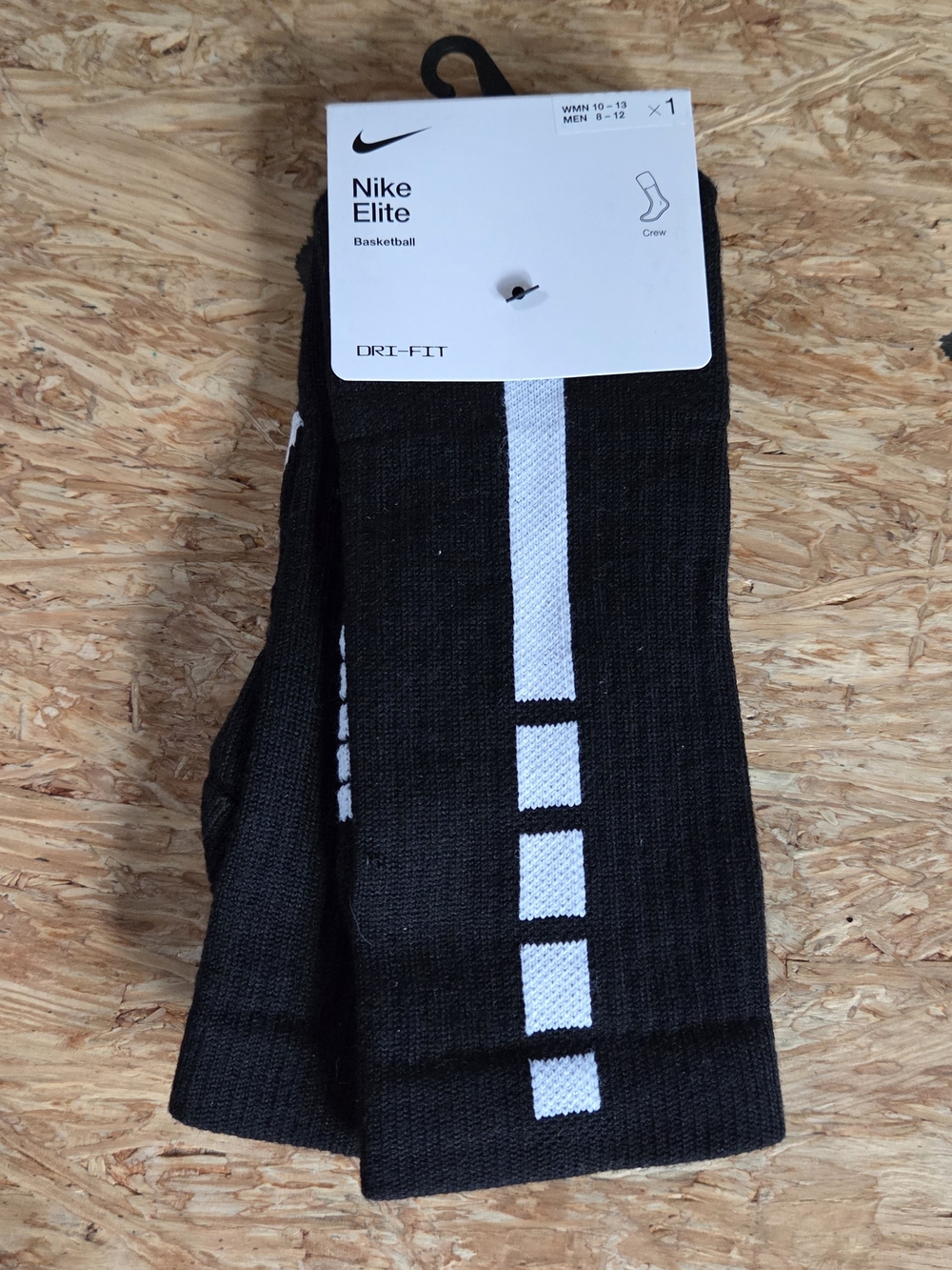Nike Black Crew Socks with White Vertical Dash - Elite Dri-FIT